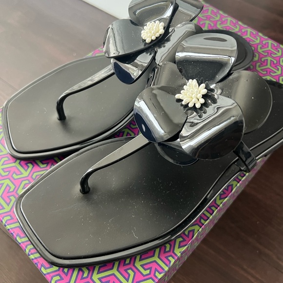 Tory Burch Black Floral Sandals - Picture 2 of 5